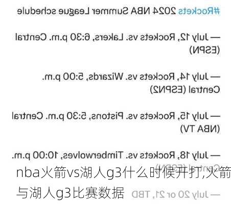 nba火箭vs湖人g3什么时候开打,火箭与湖人g3比赛数据