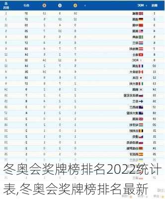 冬奥会奖牌榜排名2022统计表,冬奥会奖牌榜排名最新