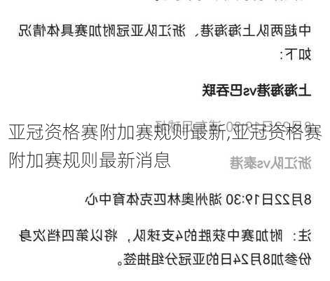 亚冠资格赛附加赛规则最新,亚冠资格赛附加赛规则最新消息