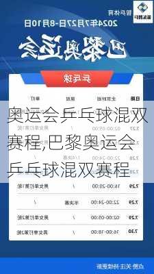 奥运会乒乓球混双赛程,巴黎奥运会乒乓球混双赛程