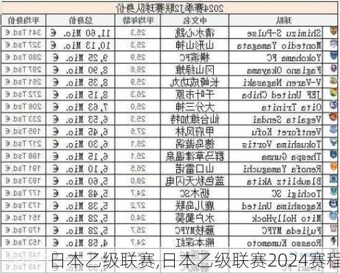 日本乙级联赛,日本乙级联赛2024赛程