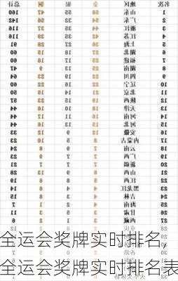 全运会奖牌实时排名,全运会奖牌实时排名表