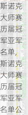 斯诺克大师赛历届冠军亚军名单,斯诺克大师赛历届冠军亚军名单公布