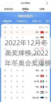 2022年12月冬奥奖牌榜,2022年冬奥会奖牌榜