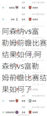 阿森纳vs富勒姆前瞻比赛结果如何,阿森纳vs富勒姆前瞻比赛结果如何了