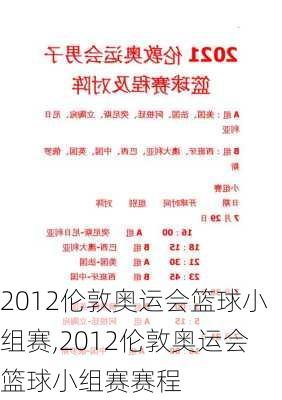 2012伦敦奥运会篮球小组赛,2012伦敦奥运会篮球小组赛赛程