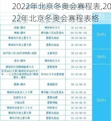 2022年北京冬奥会赛程表,2022年北京冬奥会赛程表格