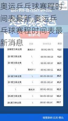 奥运乒乓球赛程时间表最新,奥运乒乓球赛程时间表最新消息