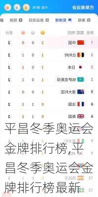 平昌冬季奥运会金牌排行榜,平昌冬季奥运会金牌排行榜最新