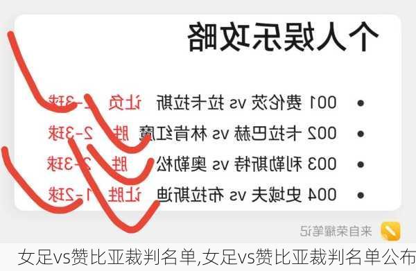 女足vs赞比亚裁判名单,女足vs赞比亚裁判名单公布