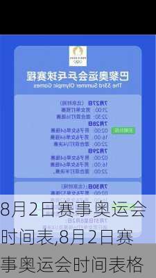 8月2日赛事奥运会时间表,8月2日赛事奥运会时间表格