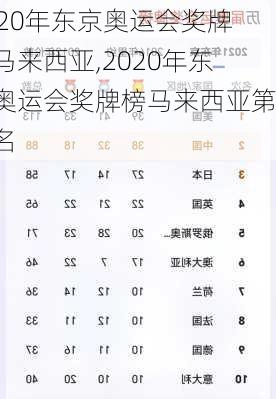 2020年东京奥运会奖牌榜马来西亚,2020年东京奥运会奖牌榜马来西亚第几名