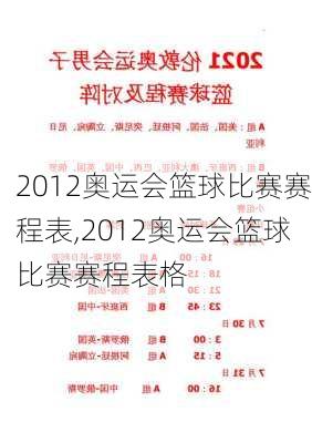 2012奥运会篮球比赛赛程表,2012奥运会篮球比赛赛程表格